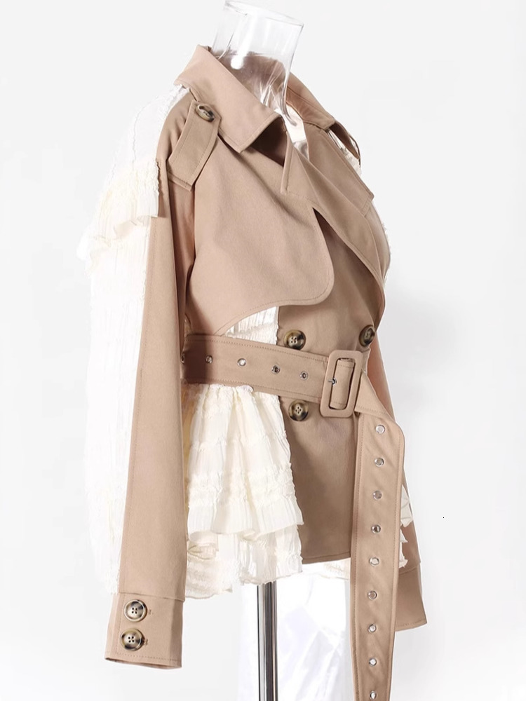 Turn Down Collar Long Sleeve Double Breasted Contrast Color With Belt Blazer For Women 2025 Spring Fashion New Zm622