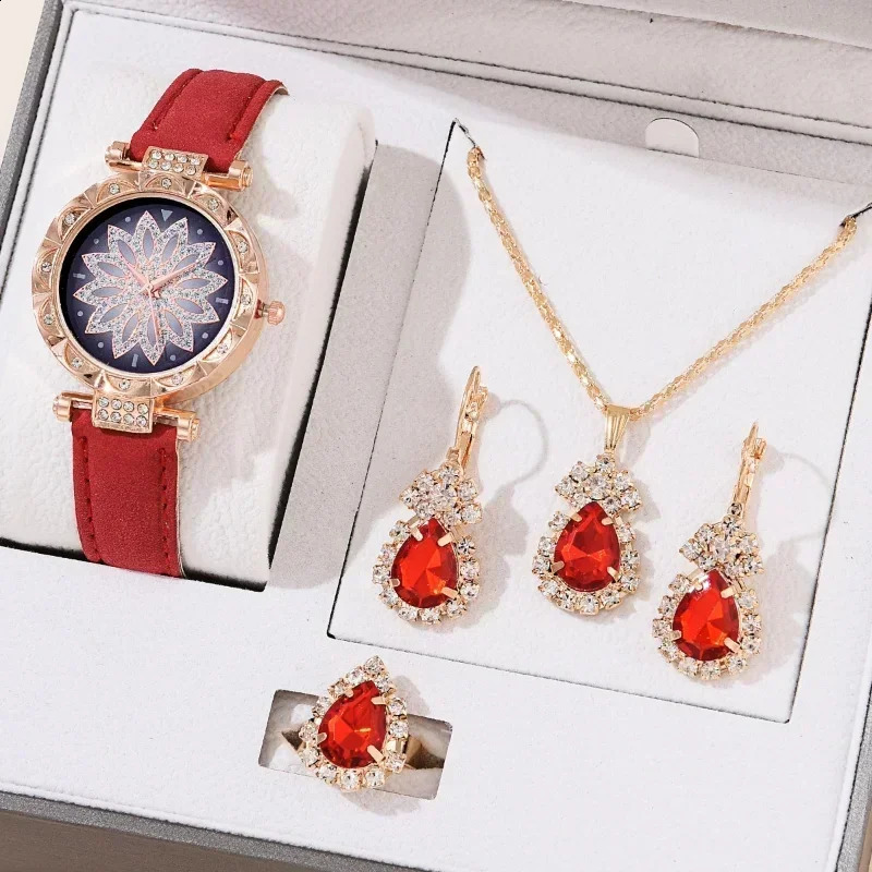 56PCS Set Rose Gold Watch Women Ring Necklace Earring Fashion Wristwatch Casual Ladies Bracelet No Box 241225