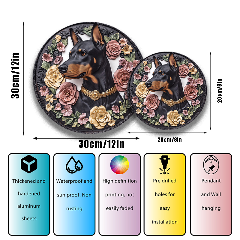 Custom Doberman Pinscher Pet Ornament - Waterproof Circular Aluminum Decorative Painting, Rust-Free Pet Souvenir Tombstone