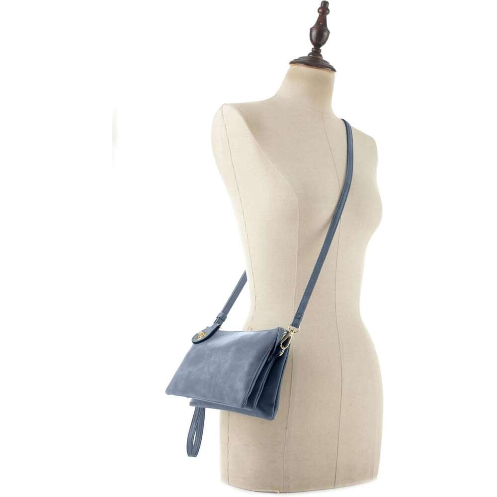 Women's Turn Lock Closure Wristlet Clutch and Crossbody, Multiple Compartment