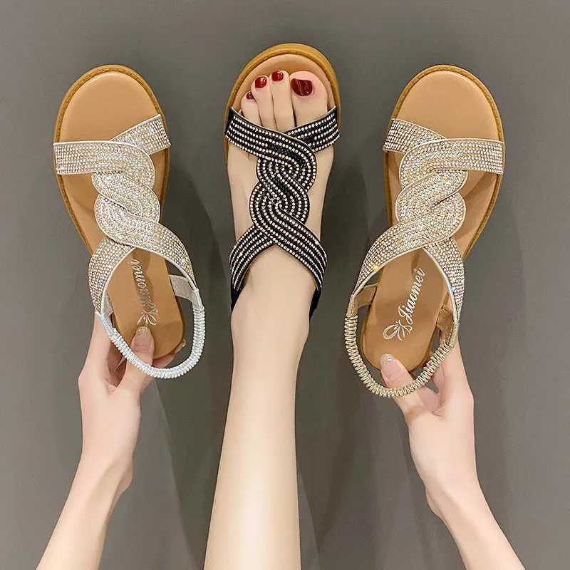 High Quality Womens Sandals Summer Platform Fashion Casual Rome Shoes Female Black Gold Silver Comfortable Crystal Sandals 35-40 T241227