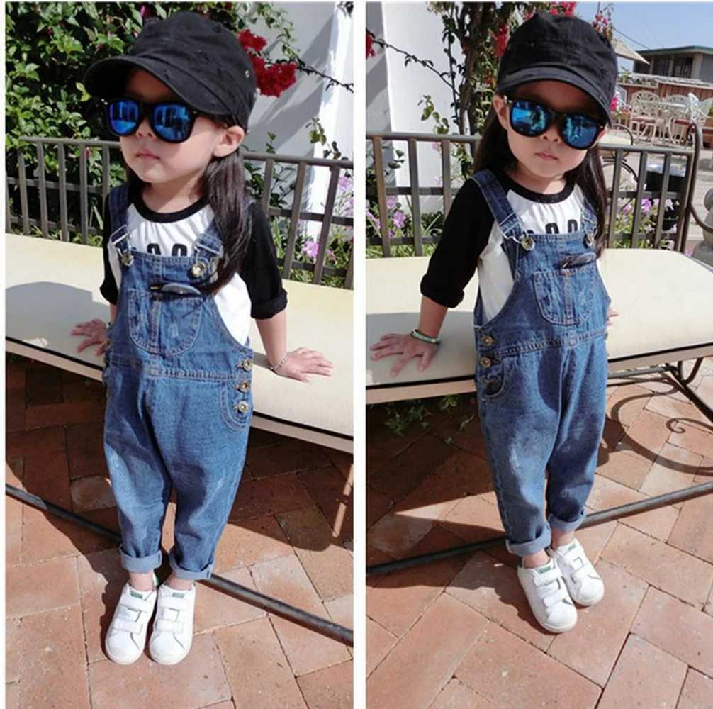 New spring childrens ultra-thin Trouser boys and girls hanging bib denim pants childrens jeans jumpsuit childrens clothing 0-8T W241227