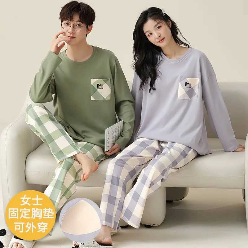 Cotton Spring Long Sleeepwear for Lovers Women and Men Matching Homewear Soft and Breathable Pajama Set Lounge set pijama hombreXJ241227