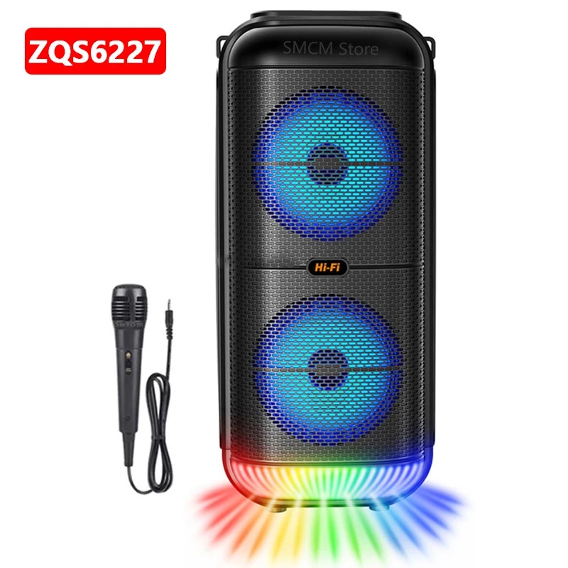 Super Large Outdoor Bluetooth Speaker Peak Power 1200W Double 6 Inch Horn Subwoofer Portable Wireless Column Bass Sound with Mic