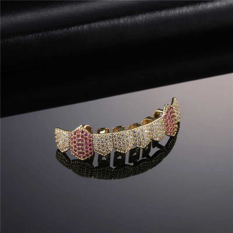 Hip Hop Colorful CZ Teeth Grillz Cs Bling d Out Cubic Zircon Micro Pave Top Bottom Charm Grills Set For Men Women Jewelry W241227