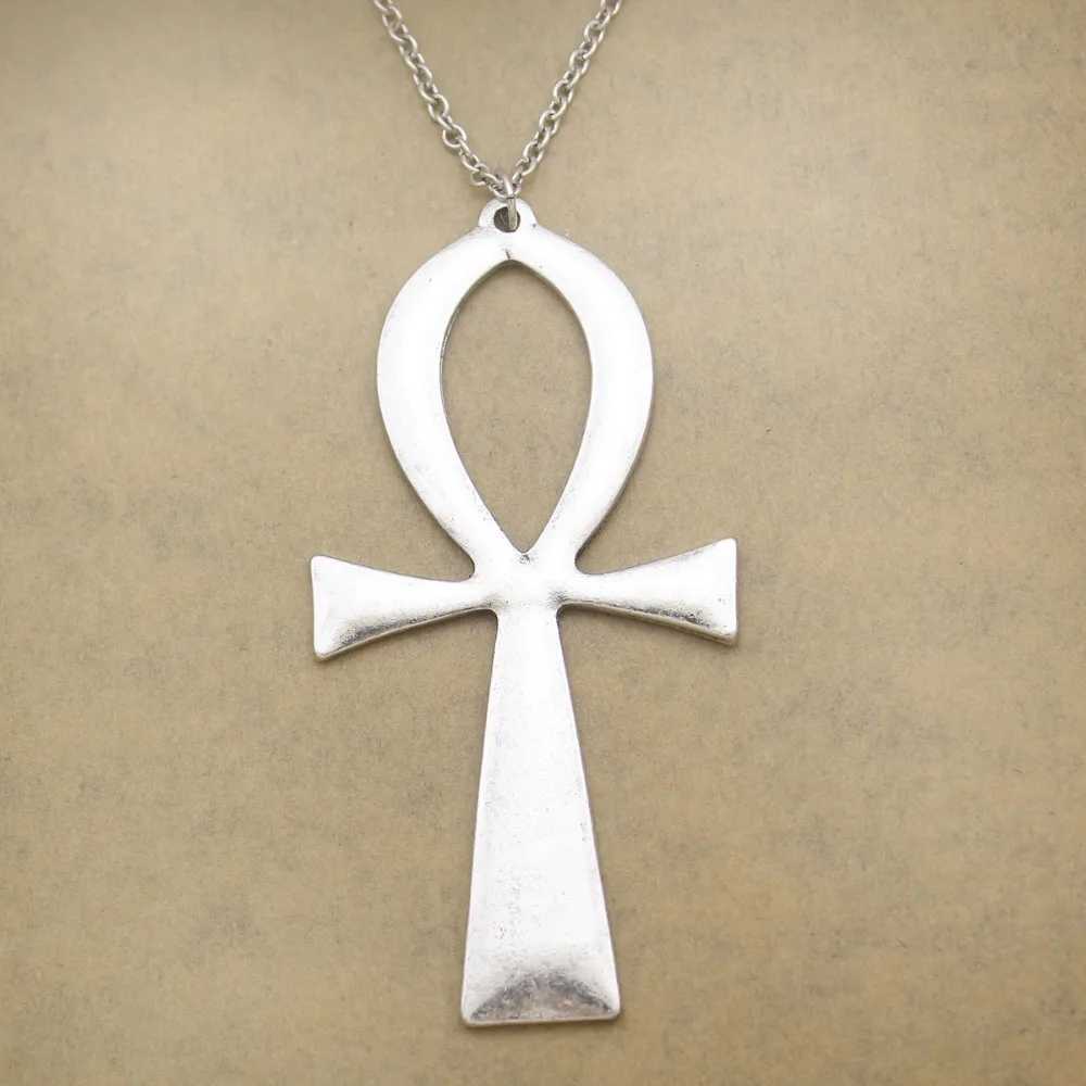 10x5cm Vintage Egyptian Life Big Ankh Cross Pendant Long Chain Necklace Fashion Jewelry Men and Women Accories DropshippingXJ241227