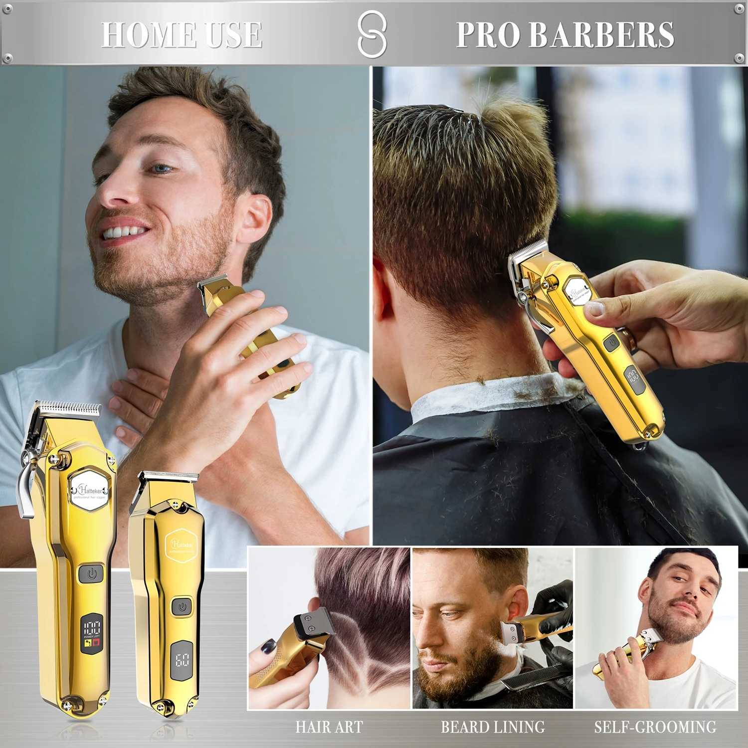 HATTEKER Professional Hair Clippers for Men Cordless Metal Barber Clippers and Trimmers Set Clippers for Hair Cutting Kit W241227