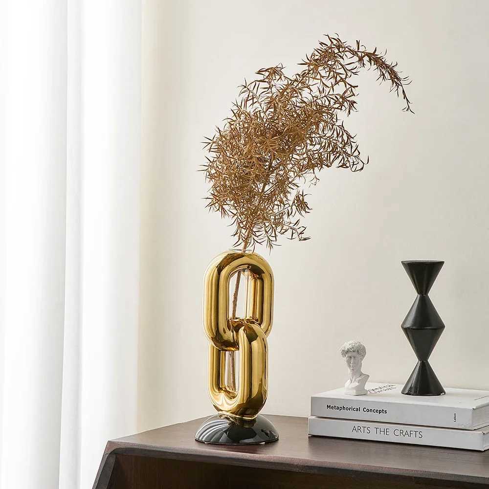 Chain-shaped Vase Luxury Home Decor Modern Style Bedroom Ornaments Minimst Design Ceramic Vases Decorative Flowerpot Crafts Y241227