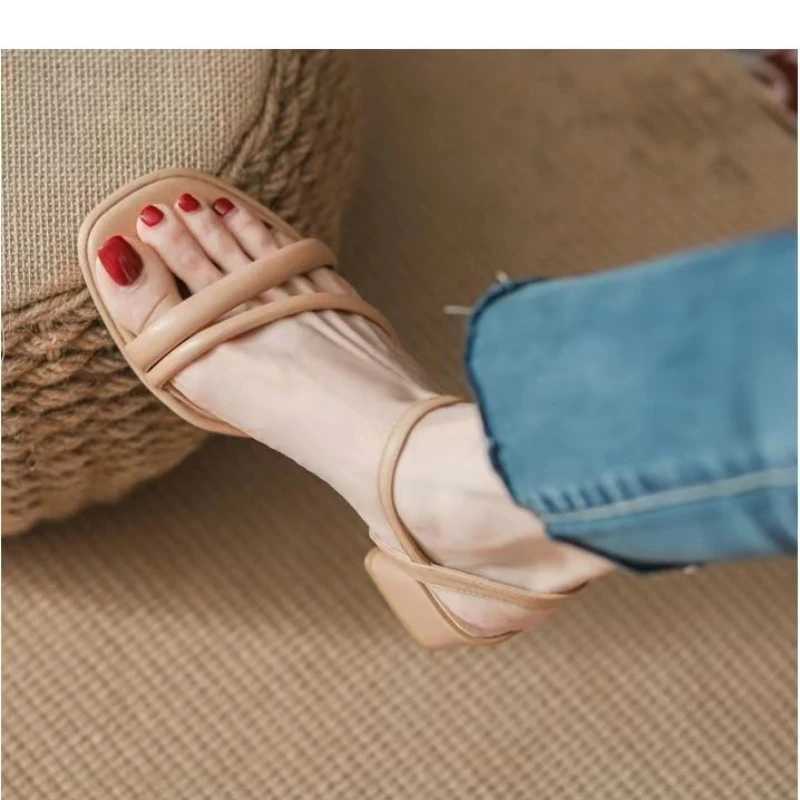 High Quality Summer New Womens Shoes Open Toe Thick Heel Sandals Fashion One line High Heel Shoes Fashionable Women T241227
