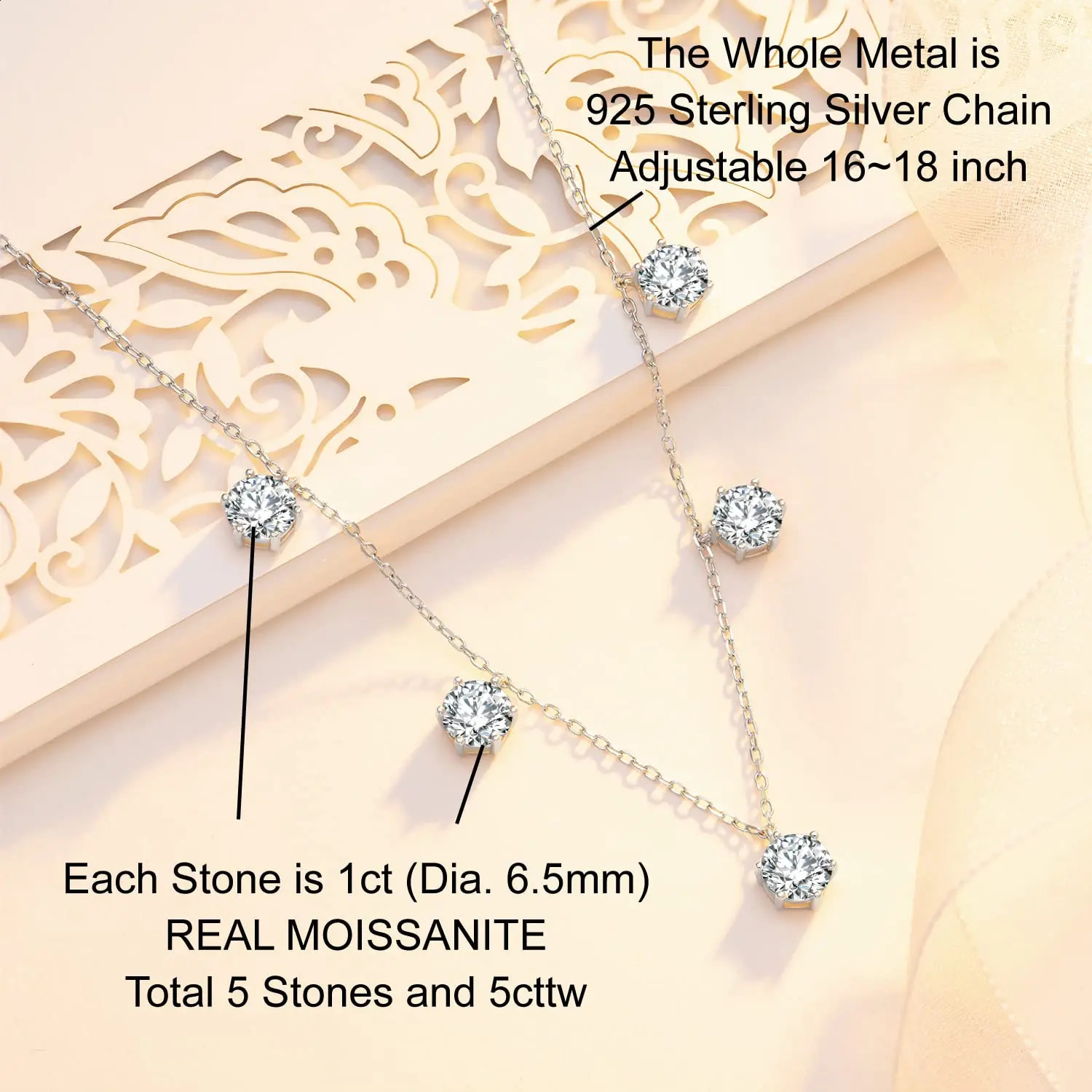 255CT Tennis Necklace Chain for Women 925 Sterling Silver 5mm 65 mm Bezel Diamond Necklaces Overlay Style Jewelry 241226