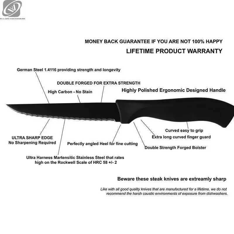 Desktop knife set 4/6/8 pieces black matte Cfort handle polishing knife German stainless steel rodless steak knife set Y241227