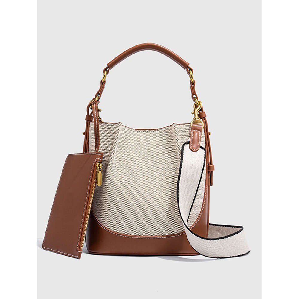 Women's Bags Women's New Large Capacity Wide Strap Single Shoulder Handbag With Bundle Mouth Handheld Crossbody Bucket Bag