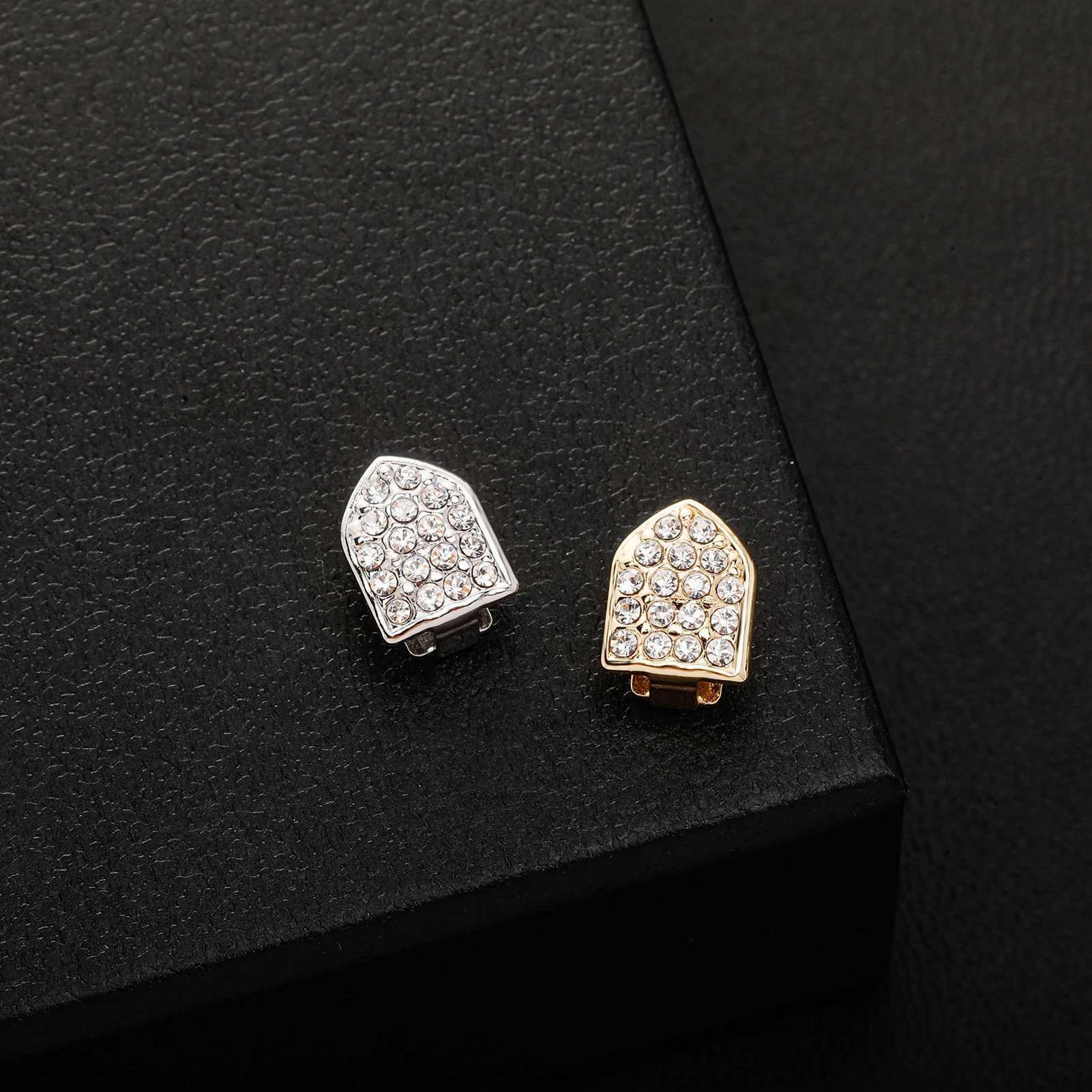 TOPGRILLZ Rper Single Shackle Teeth Grilz Hip Hop C Top Bottom Dental Bracket Gold Metal Permanent Teeth Jewelry W241227