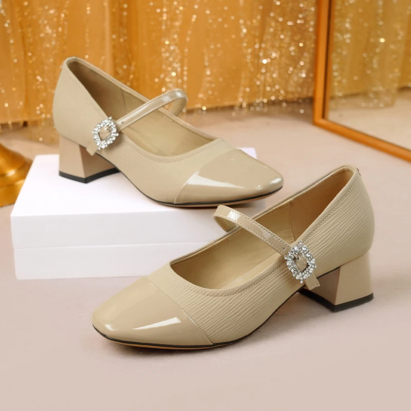 AIYUQI Mary Jane Women Shoes Genuine Leather Women's Spring Shoes Mid-Heel Fashion Women's Office Shoes