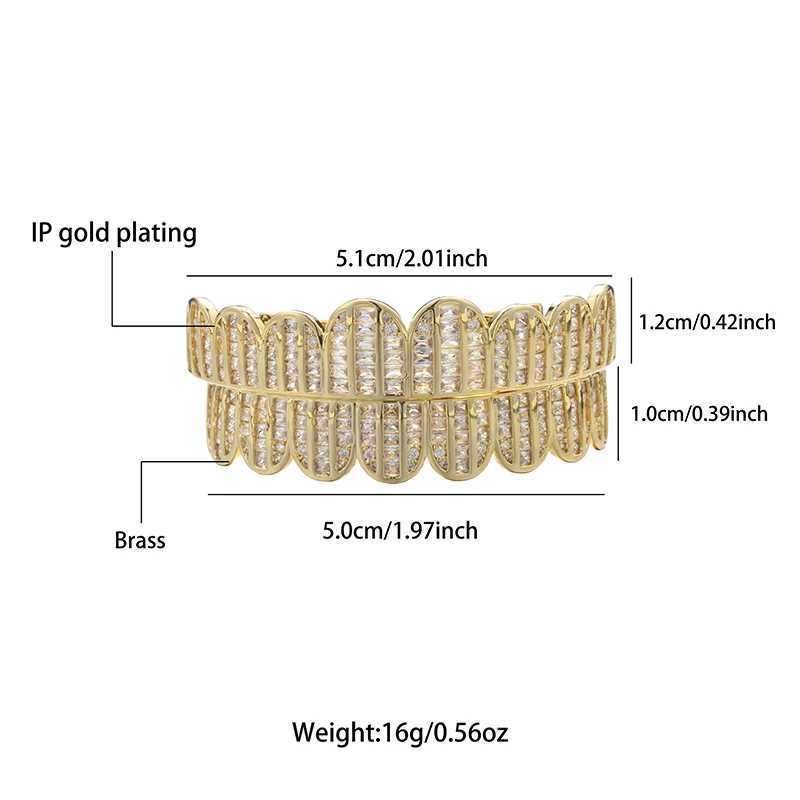 Full Baguette CZ Stones Teeth Grillz Cs Cubic Zircon and Out Micro Pave Top Bottom Charm Grills For Men Women Jewelry W241227