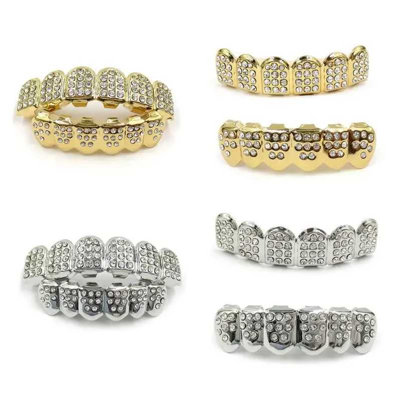 New Fashion Hip Hop Gold Silver Colour d Out CZ Teeth Grillz Top Bottom Men Women Jewelry W241227