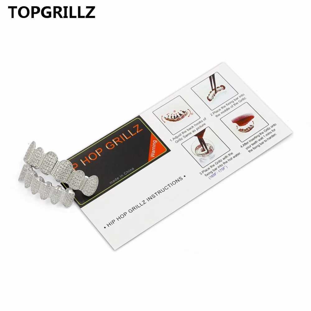 TOPGRILLZ Classic 6/6 Hip Hop/Punk Teeth Grillz Set Gold Silver Color Top Bottom Grills Dental Mouth Cs Cosplay Party W241227