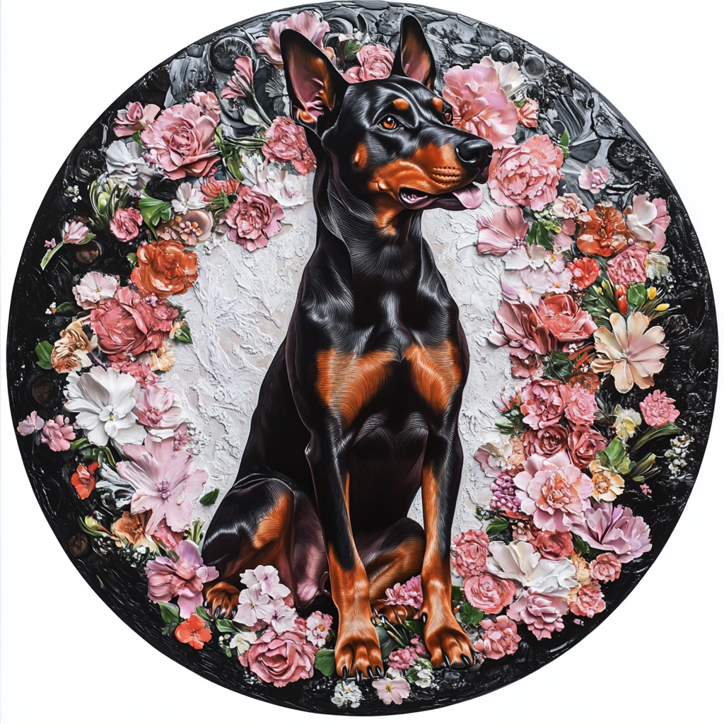 Custom Doberman Pinscher Pet Ornament - Waterproof Circular Aluminum Decorative Painting, Rust-Free Pet Souvenir Tombstone