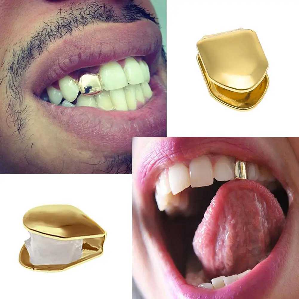 Golden Hip Hop Teeth Plain Party Accories Hip Hop Single Teeth Grillz Cs Removable for Teeth Mouth for Costume Party Rper W241227