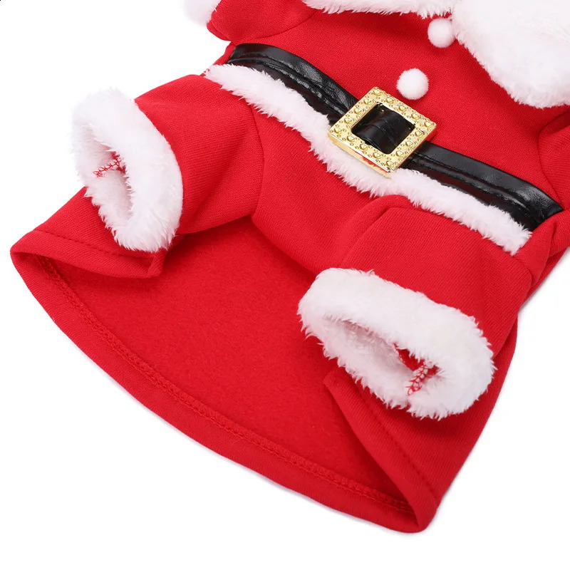 LMZOE Christmas Pet Suit with Cap Warm Clothing For Dogs Cats Santa Claus Clothes Coat Cosplay Costume Red Xmas Dress 241225