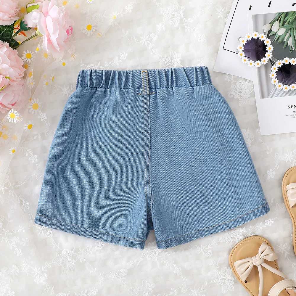 4-7 Ages Kid Girl Fashion Leisure Daisy Denim Shorts Blue Elastic Waistband Korean Style Shorts for Children Summer Outdoor Wear W241227