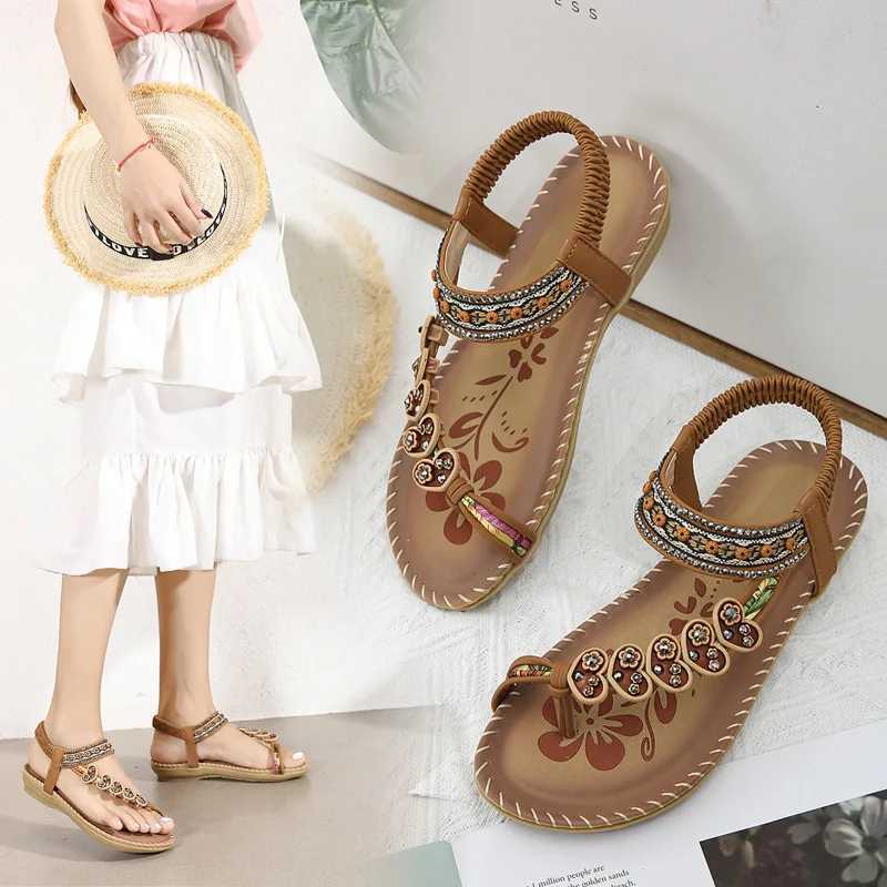 High Quality Plus Size 35-43 Shoes for Women Summer Women Sandals Rhinestone Open Toe Fashion Solid Color Beach Sandals Non-slip Shoes T241227