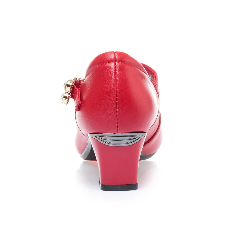 Women Shoes Mid Heel Spring Genuine Leather Women Commuter Shoes Round Toe Shallow Mouth Large Size Women's Shoes