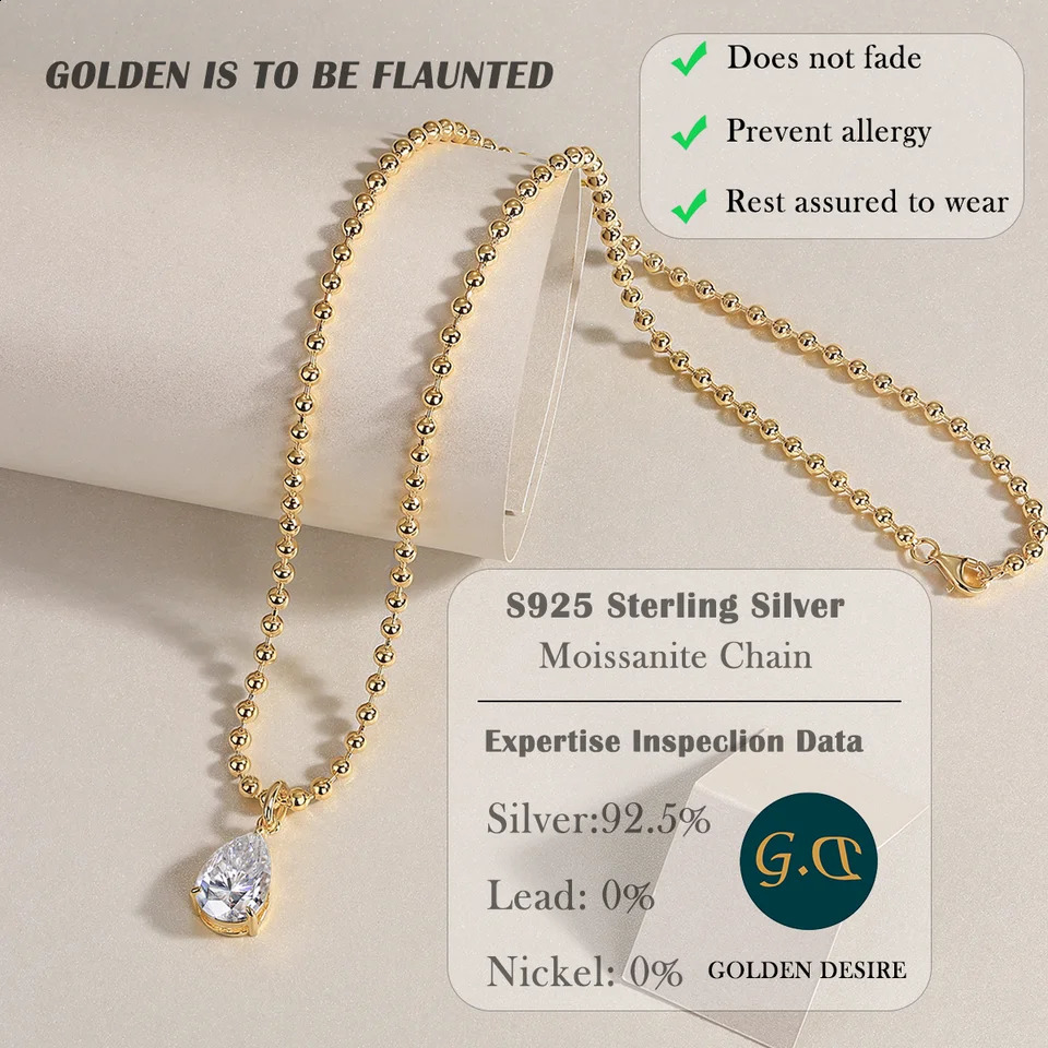 395ct 18K Gold Plated Necklace with Beaded Chain and Stunning PearCut Pendant Elegant Stylish 241226
