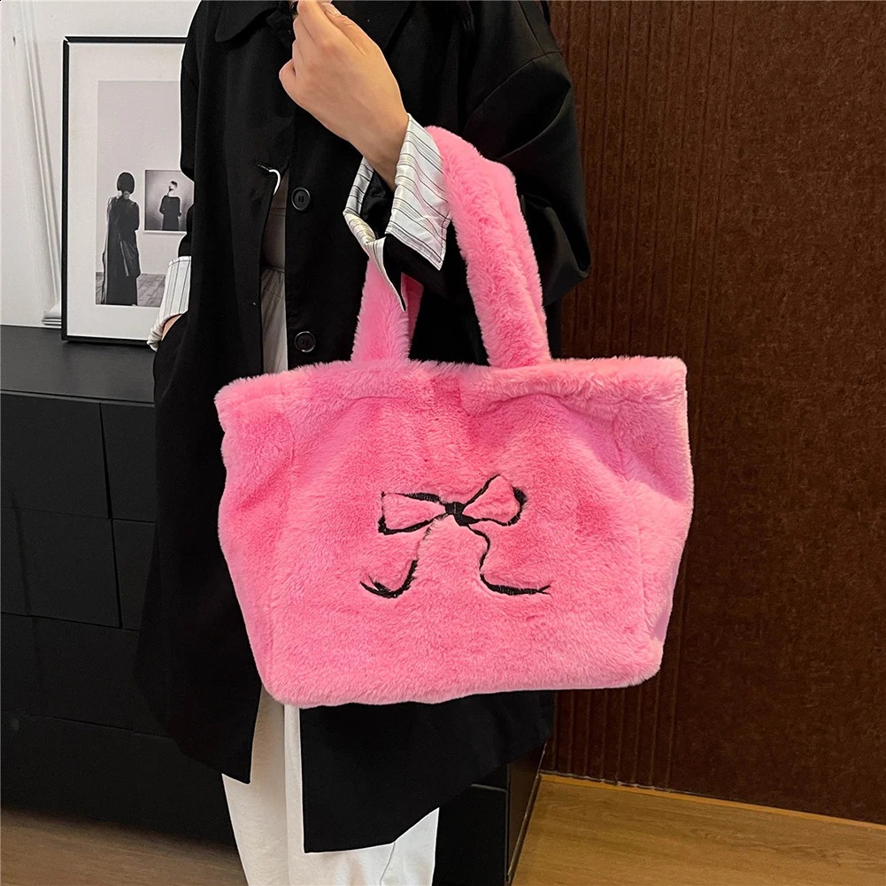 Women Plush Shoulder Bag Fuzzy Top Handle Bag Large Capacity Slouchy Hobo Bag Casual Furry Tote Purse Soft Shopper Bag241226