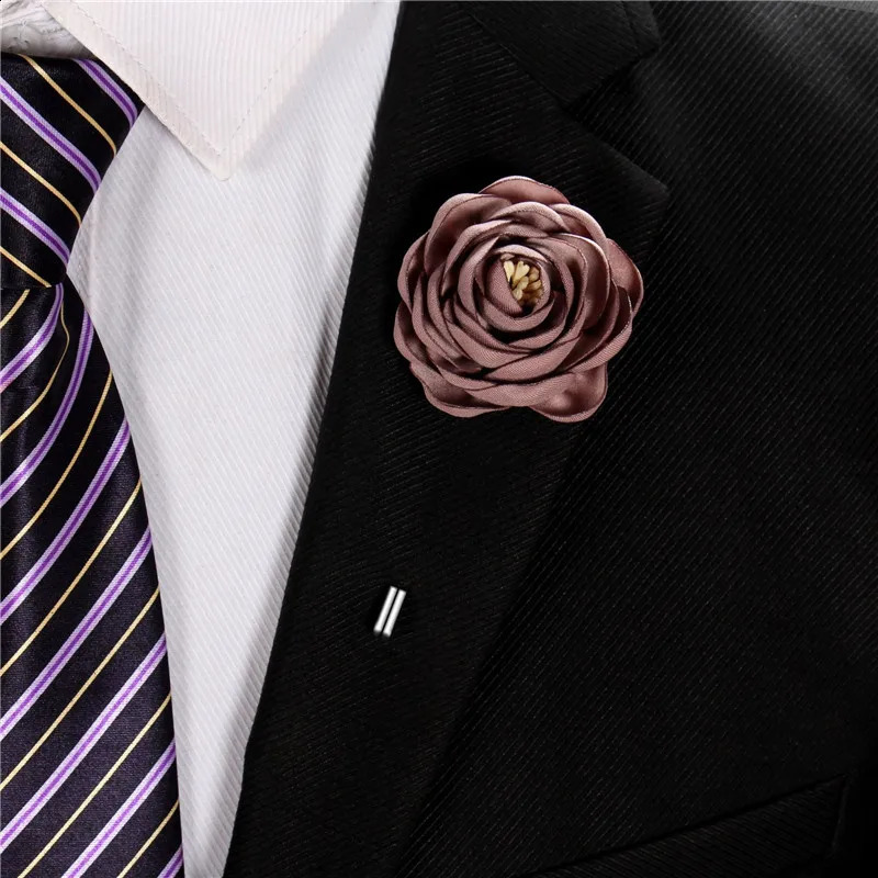 BoYuTe 10 Pieces/Lot High Quality Handmade Fabric Flower Rose Lapel Pin Brooch Men Classic Wedding Boutonniere 16 Solid Colors 241227