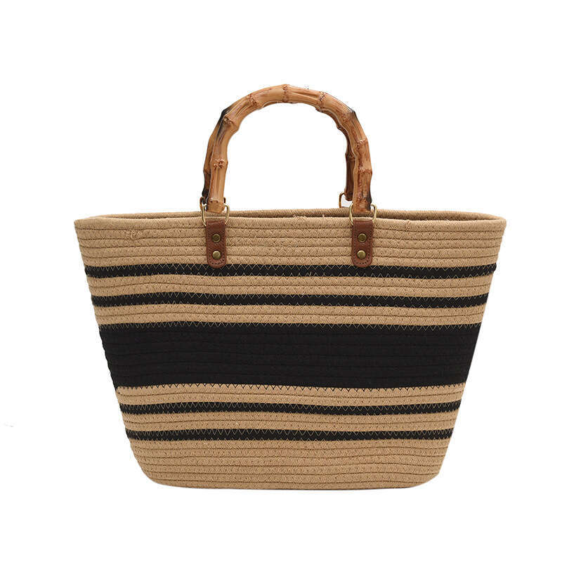 Commuting For Women, Large Capacity Bamboo Hand-Held Vegetable Basket, Woven Straw Bag, Fashionable And Versatile Beach Vacation Bag