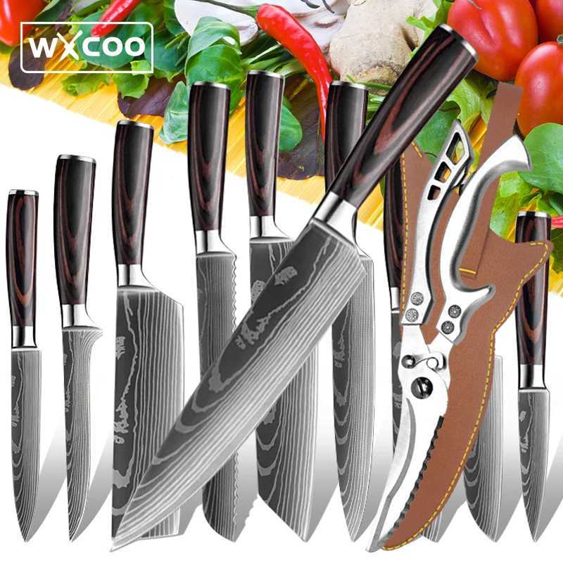 Japanese kitchen knife Mitao slicing chef bread and meat cutter but laser Damascus pattern sharp stainless steel knife Y241227