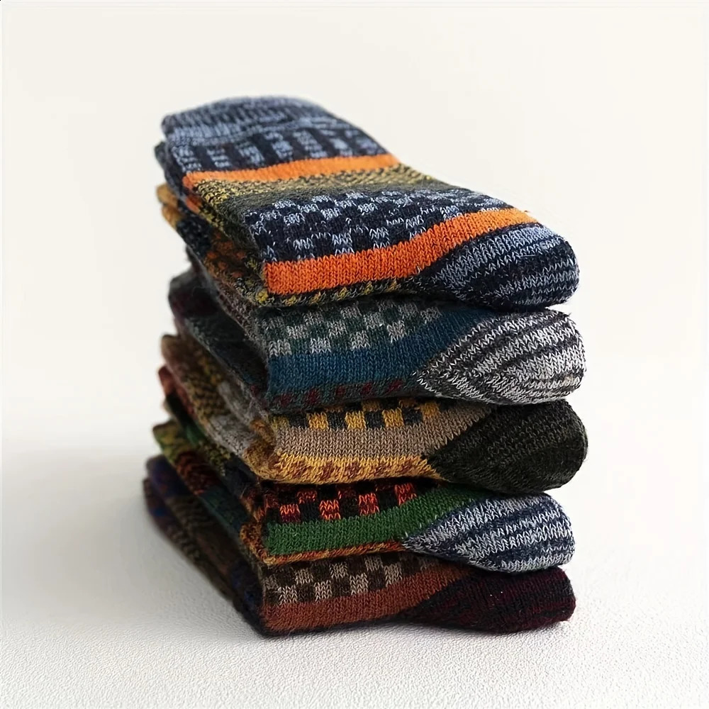5pairs Unisex Ethnic Style Vintage Thick Wool Warm Crew Men Socks Soft UltraComfortable High Quality Breathable Womens Sock 241227