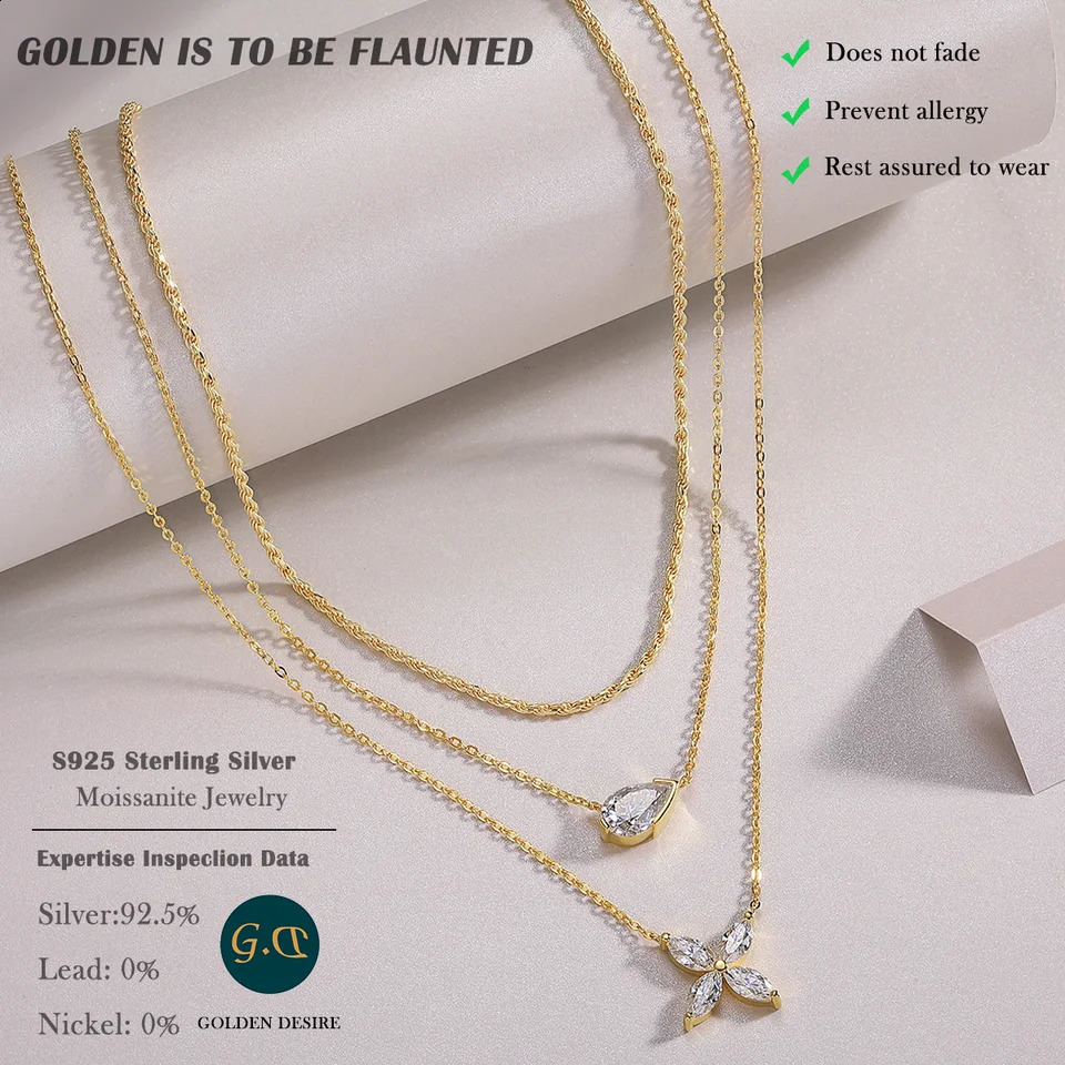 4ctw Triple Blessings Necklace Set Firm Powerful and Lucky Symbols in 18K Gold Plated S925 Silver Layered n 241226