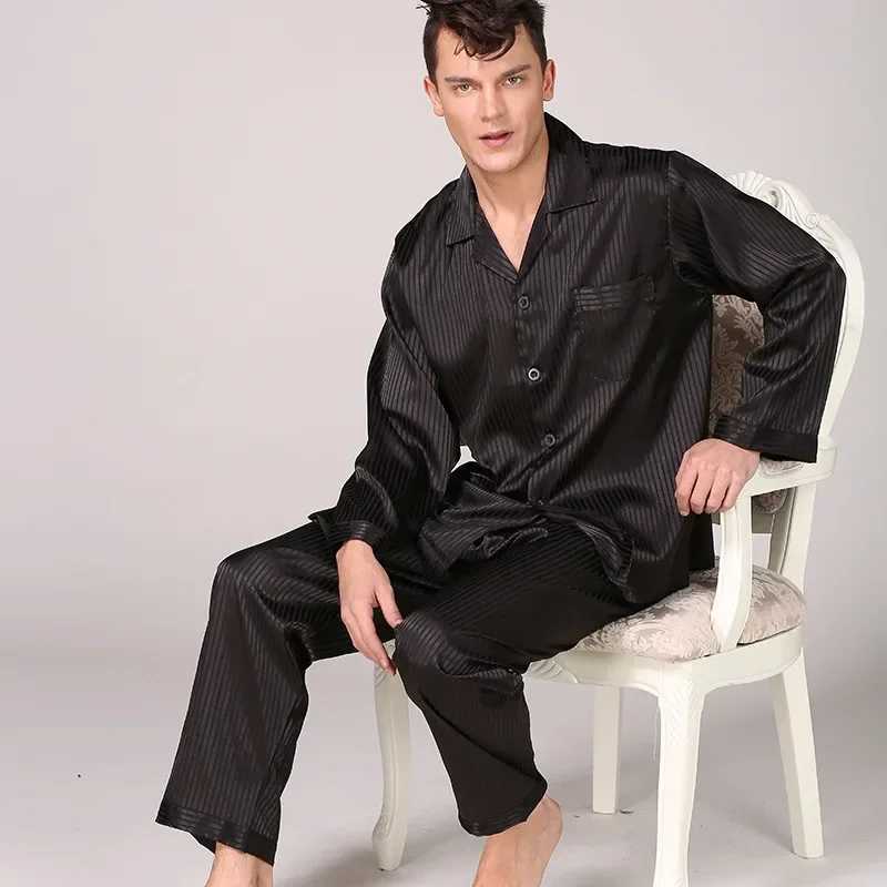 Silk Satin Pajamas for Men Sleepwear Cozy Soft Print Long Sleeve Nightgown Tops+ Trousers Two Pieces Mens Pajama SetXJ241227