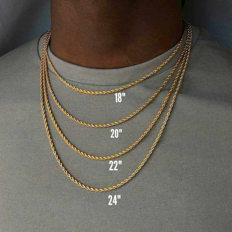 HIYEE Classic Rope Chain Men Necklace Width 2/3/4/5 MM Stainl Steel Figaro Cuban Chain Necklace For Men Women JewelryXJ241227