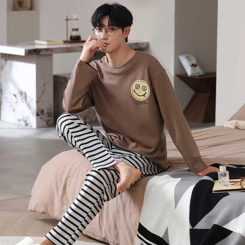 New Mens Spring and Fall Pajamas Homewear Suit Mens Long-Sleeved Long Pants Homewear Teenagers Fall and Winter Homewear SuitXJ241227