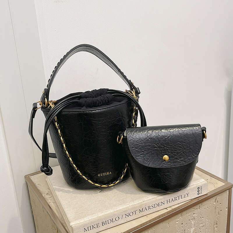 Women's Bags Retro Bucket Crossbody Bags For Women Oil-Waxed Leather 2-In-1 Chain Shoulder Bag Designer Purses And Handbags
