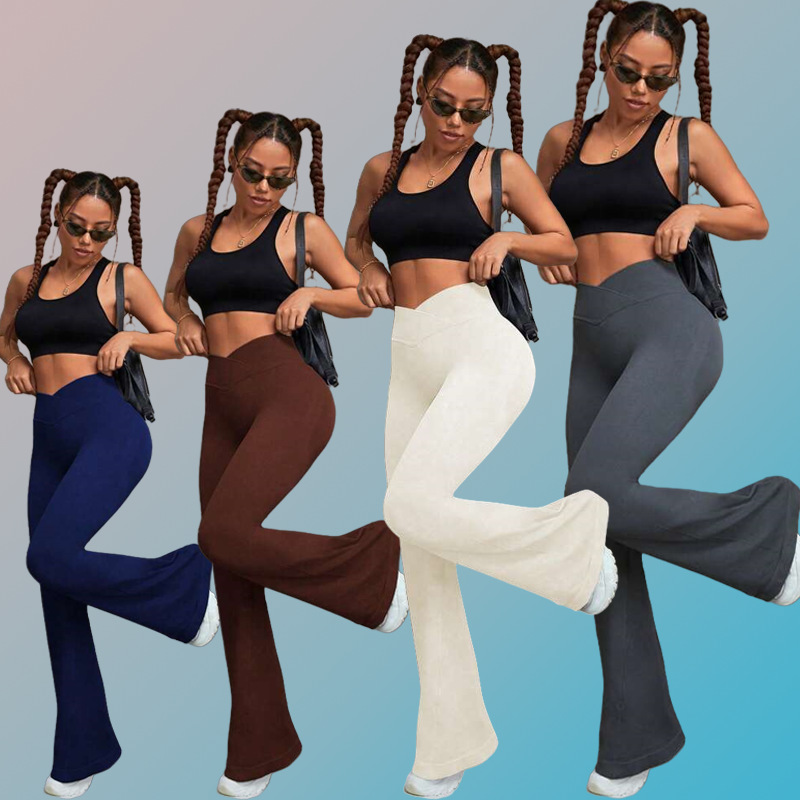 European and American women's fashionable cross waist peach buttocks seamless triple lift buttocks frosted washed thread fitness tight fitting sp
