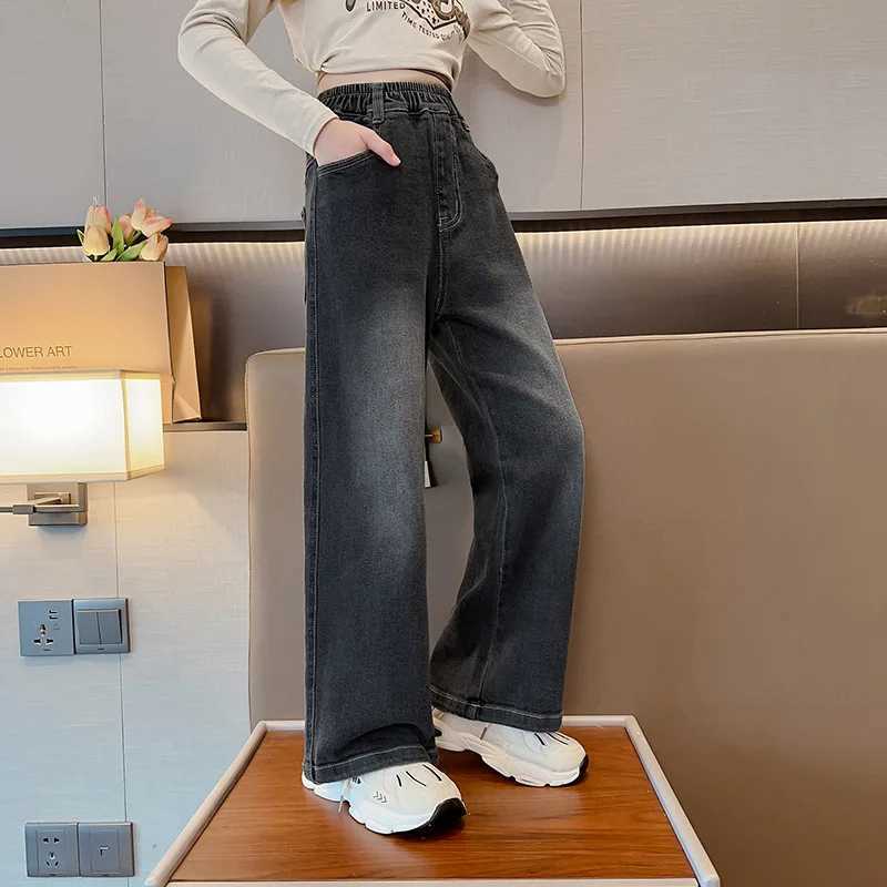 Teenage girl wide leg jeans spring 2024 childrens clothing loose oversized school children Trouthers blue girls pants W241227
