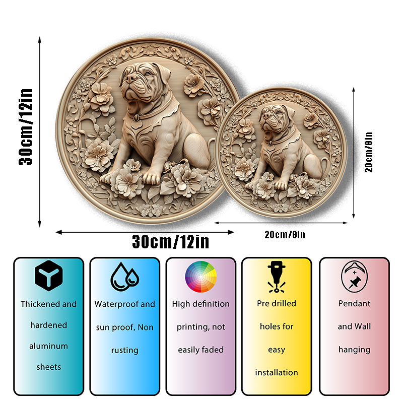 Customizable English Bulldog Aluminum Pet Ornament - Circular Decorative Painting, Perfect Pet Souvenir Tombstone for Christmas