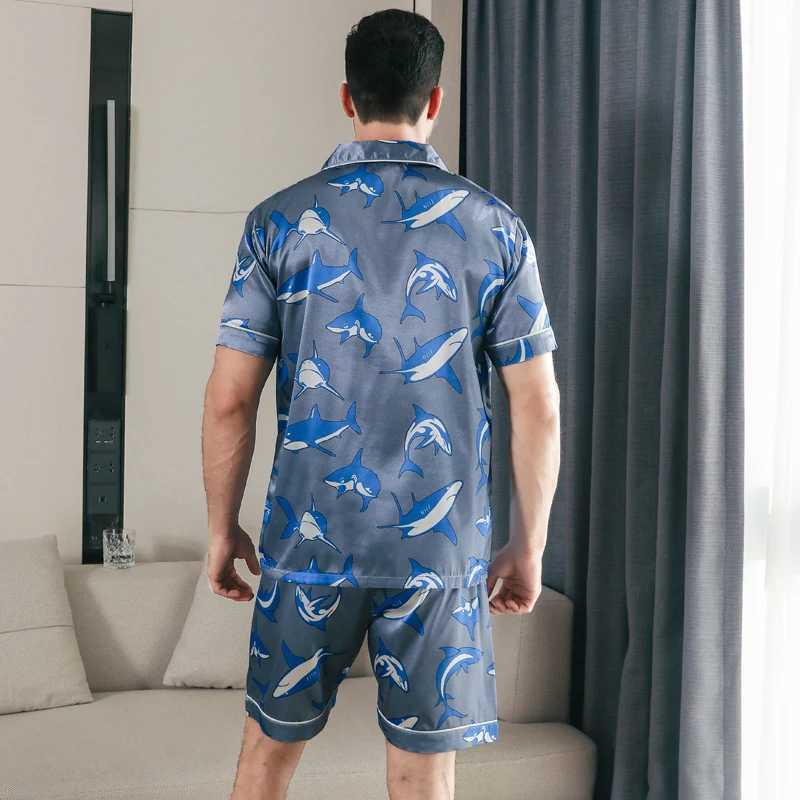 Mens pajamas short sleeved summer ice silk home clothing mens summer casual thin cardigan can be worn as a set home clothingXJ241227