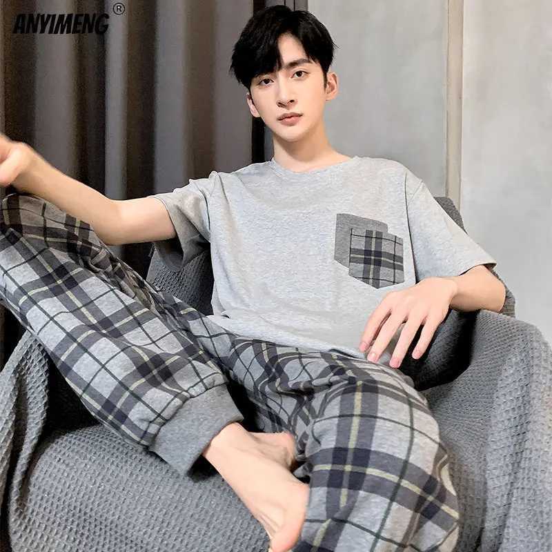 Casual Sleepwear for Man L-4XL Summer Cotton Plus Size Male Pyjama Elegant Simple Style Leisure Pajama Set Boys Trendy HomsuitsXJ241227