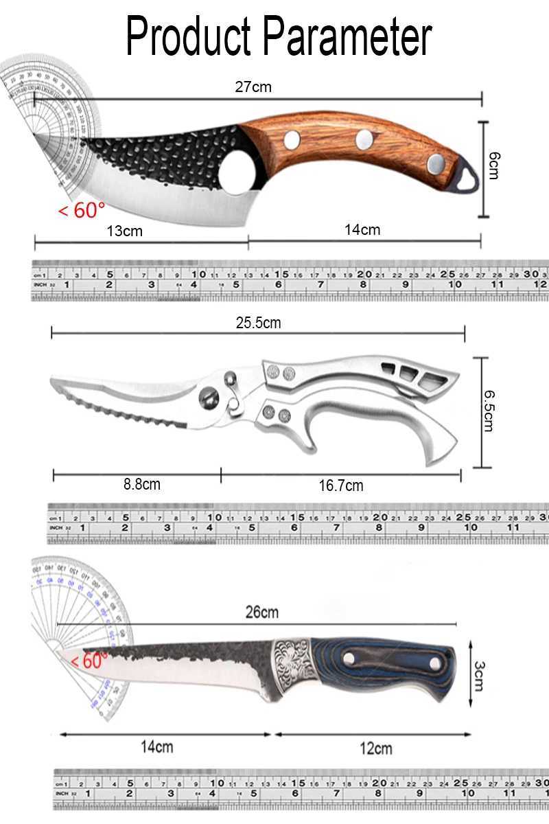 WXCOO Wooden Kitchen Knives Professional Chefs Knife Stainless Steel Forged Boning Knife Fruit Paring BBQ Meat Cleaver Scissors Y241227