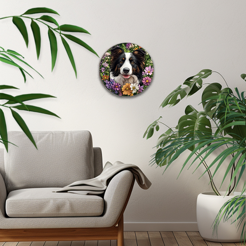 Customized Border Collie Pet Ornaments - Circular Aluminum Decorative Paintings | Unique Pet Souvenir Tombstones