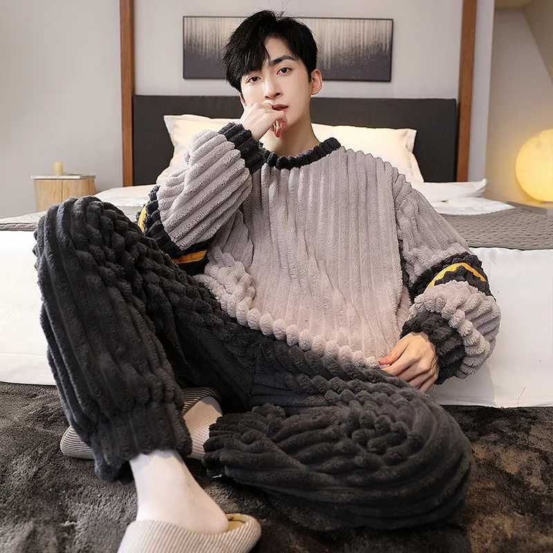 Winter Autumn Big 5XL Flannel Men Sleepwear Cartoon Pajamas Set Casual Pjs Male Loungewear Warm Thicken Pyjama Nightwear FashionXJ241227