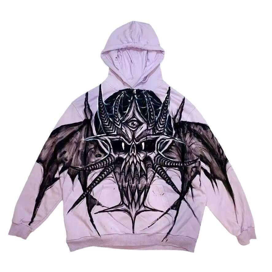 Gothic Harajuku style hooded with spider print for both men women, loose and dark street sports sweatshirt