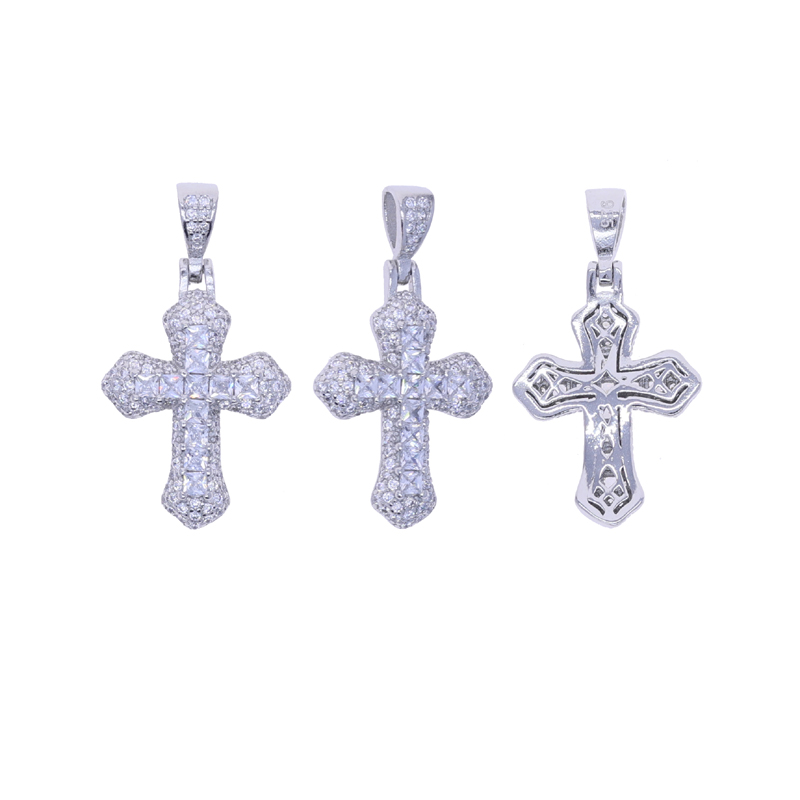 sdzstone Real 925 Sterling Silver Cross Pendant Micro Pave Bling Cz Pink White Cubic Zirconia Necklace for Women Classic Fashion