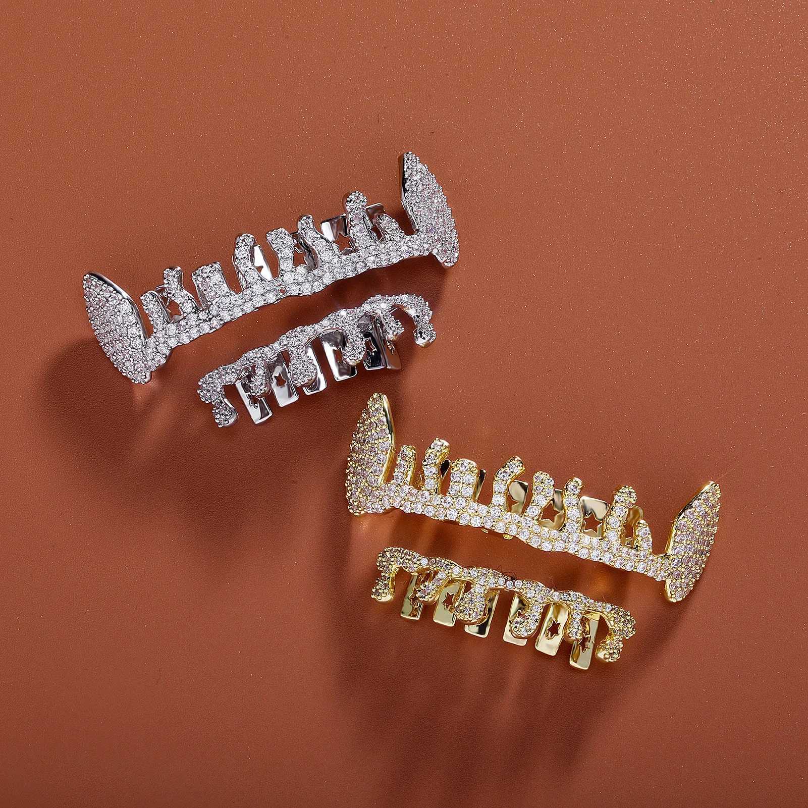 TOPGRILLZ New Top Bottom Mouth d Out Cubic Zirconia Brass Grillz Teeth For Men Teeth Grills Teeth Cs Removable Bo Jewelry W241227