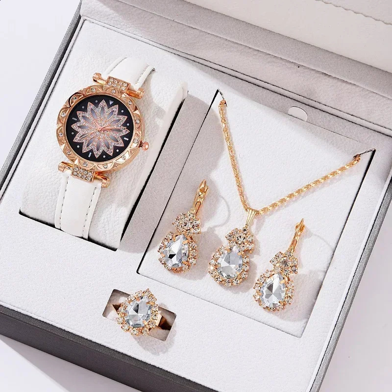 56PCS Set Rose Gold Watch Women Ring Necklace Earring Fashion Wristwatch Casual Ladies Bracelet No Box 241225